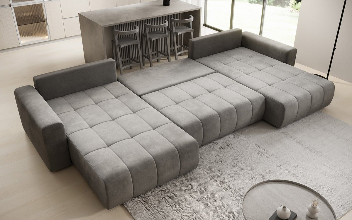 Designer Sofa Leveno U med sove- og klapfunktion i Velour