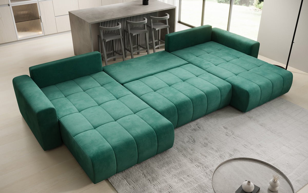 Designer Sofa Leveno U med sove- og klapfunktion i Velour