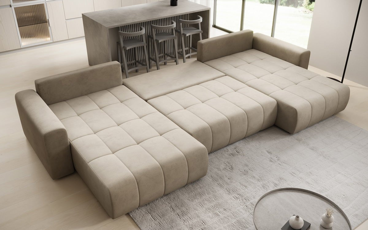 Designer Sofa Leveno U med sove- og klapfunktion i Velour