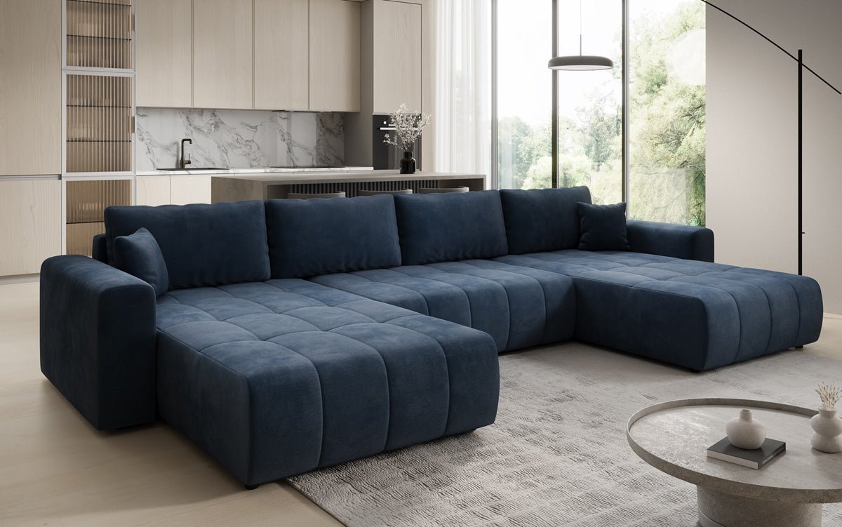 Designer Sofa Leveno U med sove- og klapfunktion i Velour