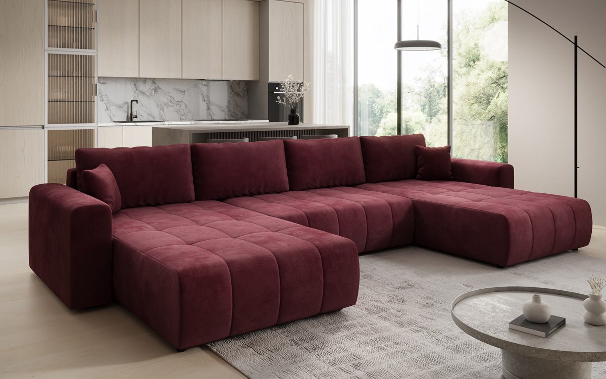 Designer Sofa Leveno U med sove- og klapfunktion i Velour