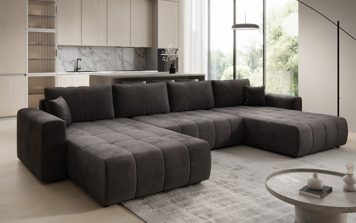 Designer Sofa Leveno U med sove- og klapfunktion i Velour