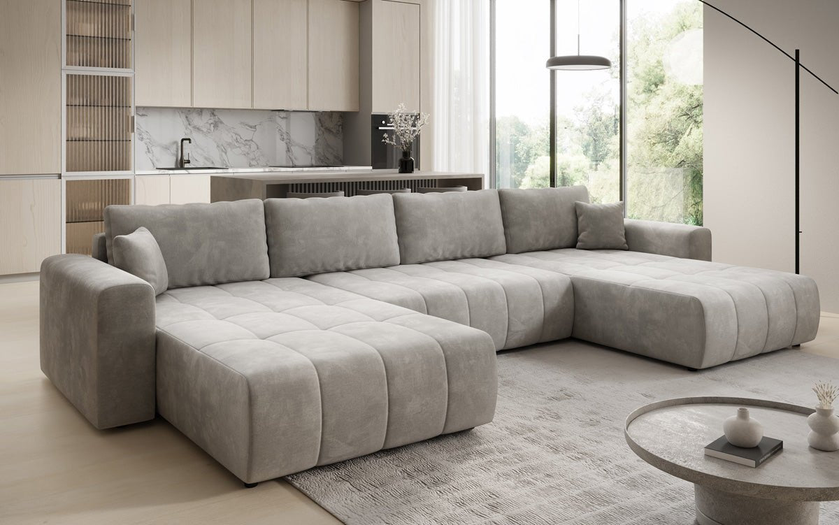 Designer Sofa Leveno U med sove- og klapfunktion i Velour