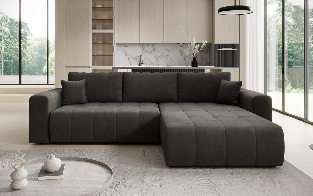 Designer Sofa Leveno L med sove- og klapfunktion i Velour