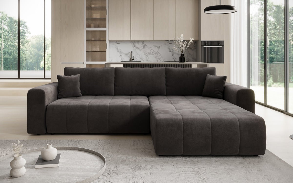 Designer Sofa Leveno L med sove- og klapfunktion i Velour