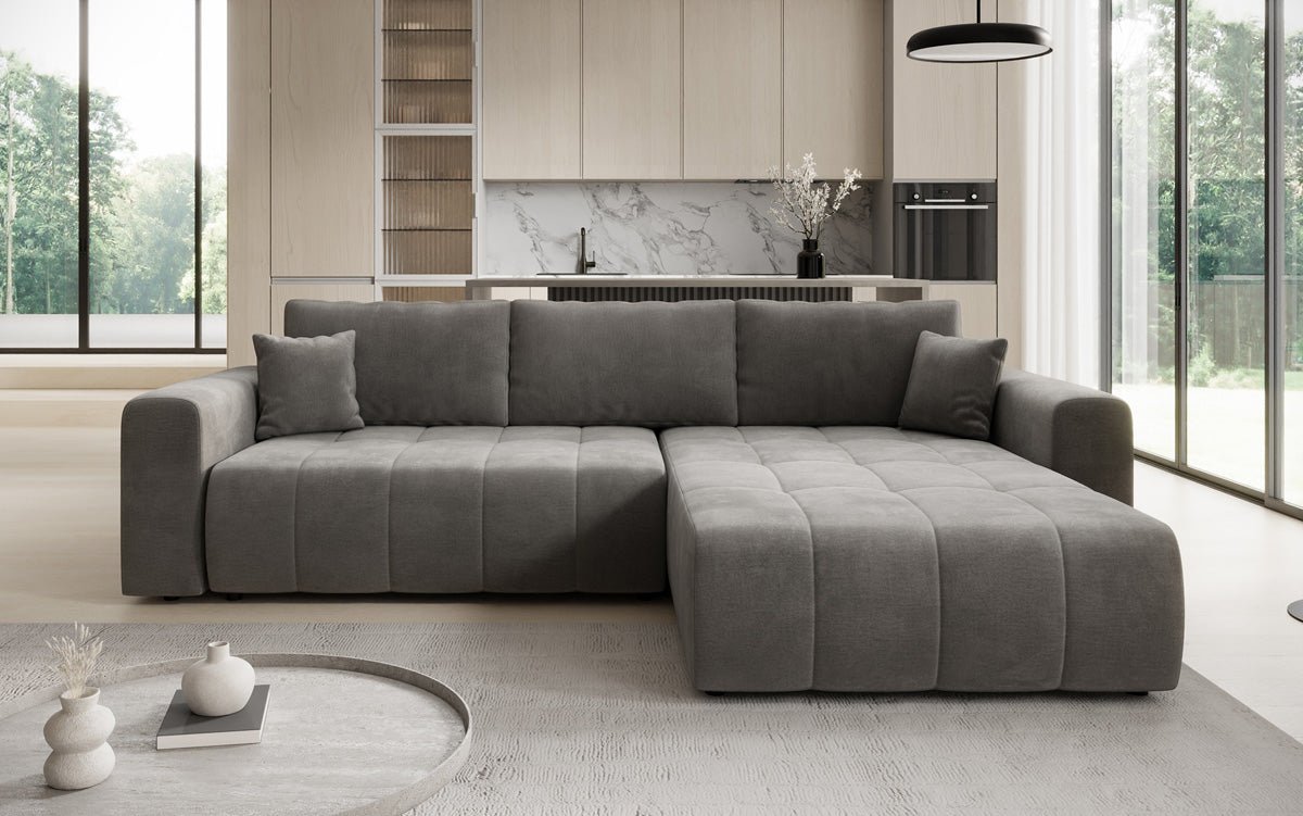Designer Sofa Leveno L med sove- og klapfunktion i Velour