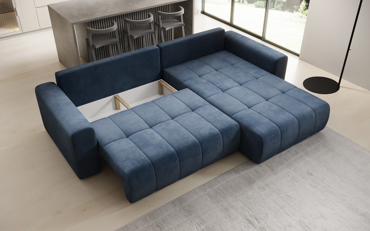 Designer Sofa Leveno L med sove- og klapfunktion i Velour