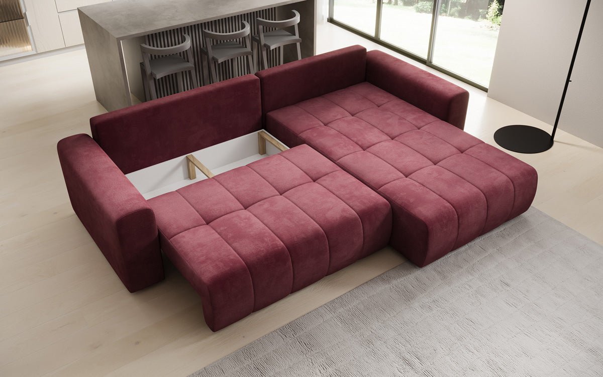 Designer Sofa Leveno L med sove- og klapfunktion i Velour