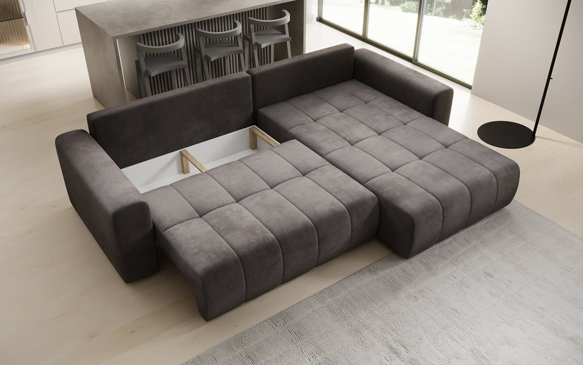 Designer Sofa Leveno L med sove- og klapfunktion i Velour
