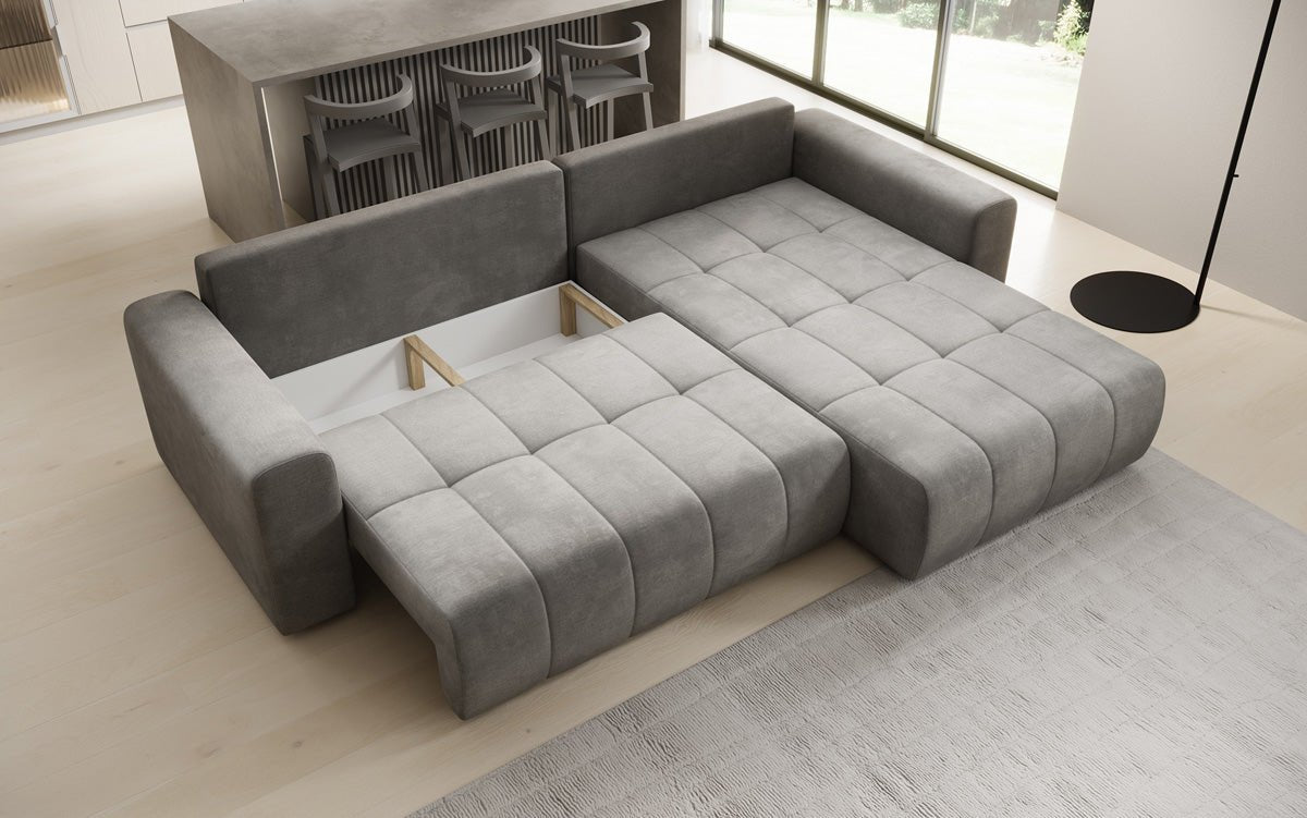 Designer Sofa Leveno L med sove- og klapfunktion i Velour