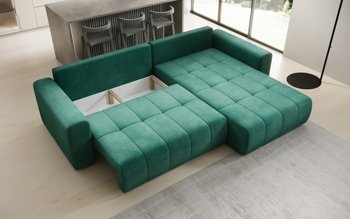 Designer Sofa Leveno L med sove- og klapfunktion i Velour