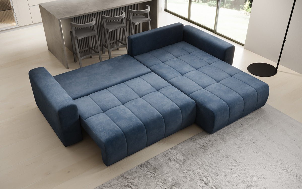 Designer Sofa Leveno L med sove- og klapfunktion i Velour