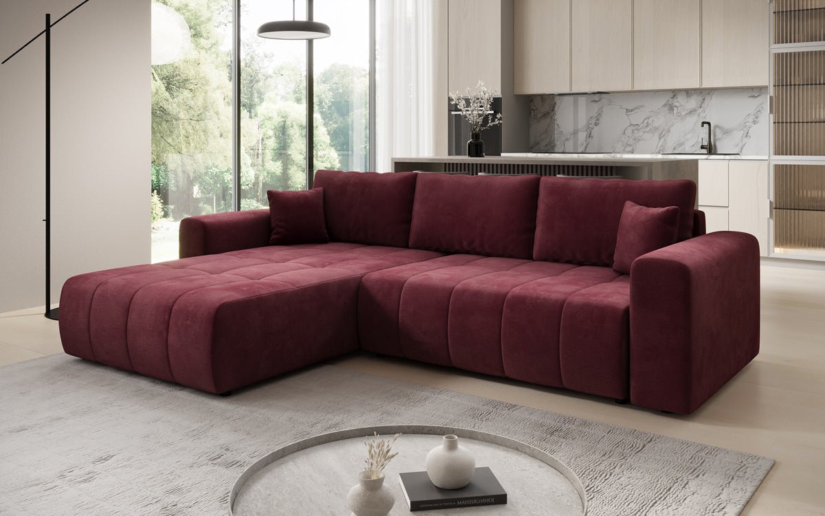 Designer Sofa Leveno L med sove- og klapfunktion i Velour