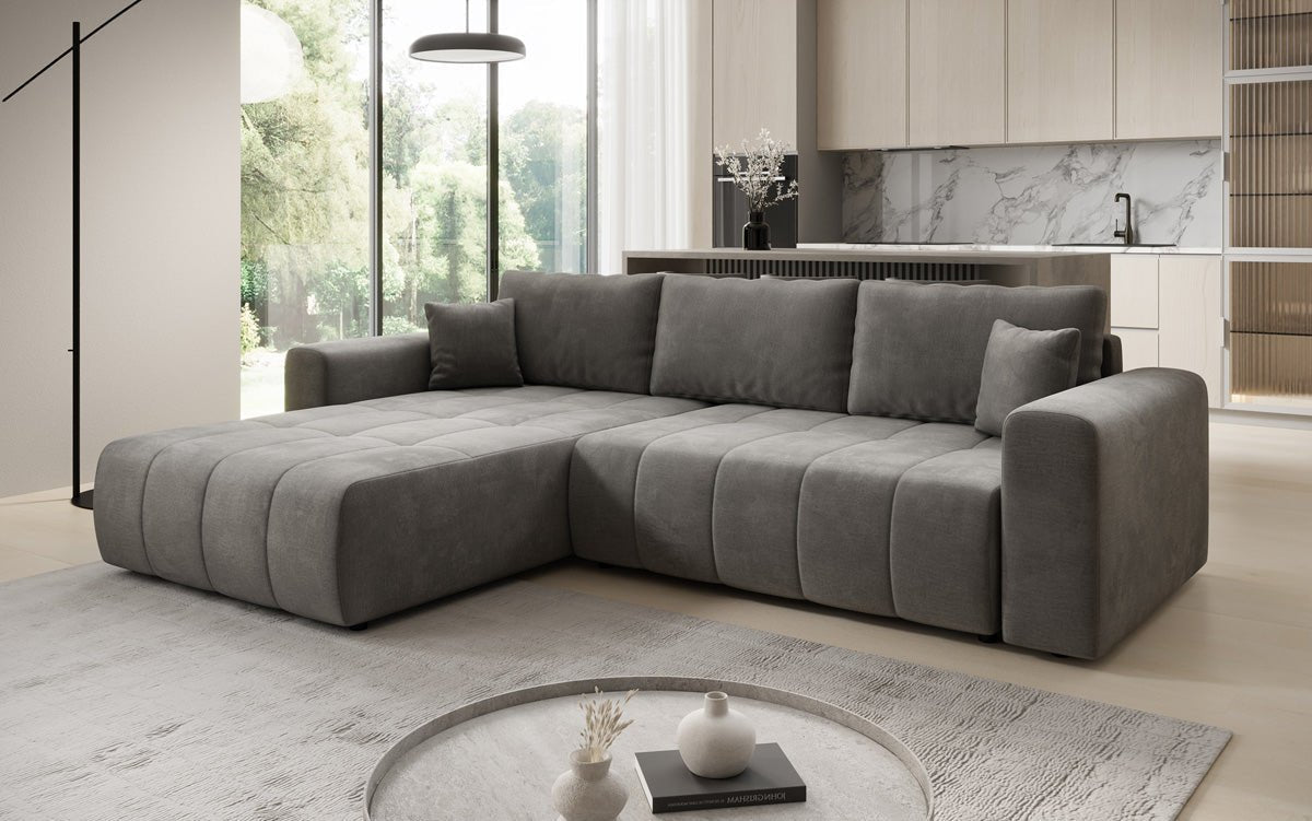 Designer Sofa Leveno L med sove- og klapfunktion i Velour