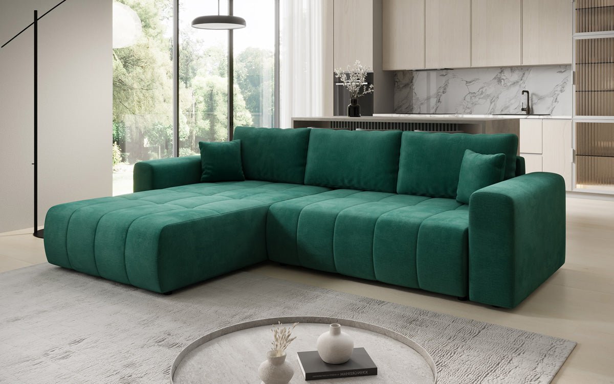 Designer Sofa Leveno L med sove- og klapfunktion i Velour