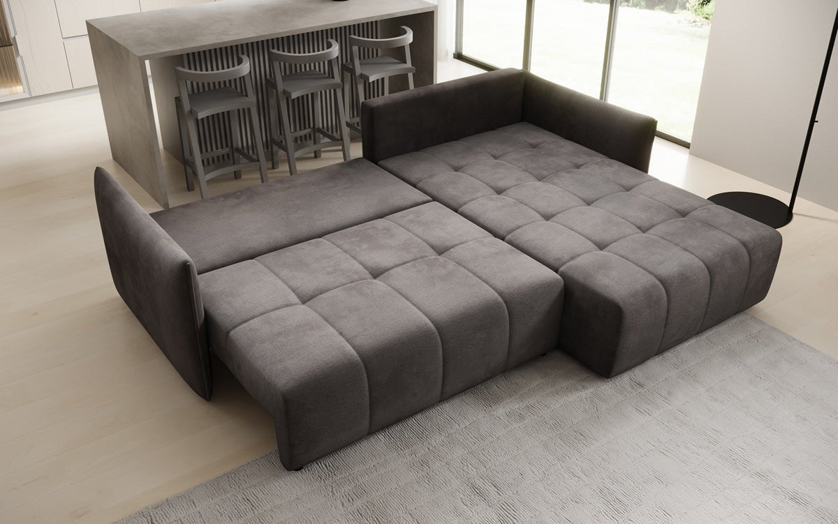Designer Sofa Velaro L mit Schlaf- und Klappfunktion in Samt