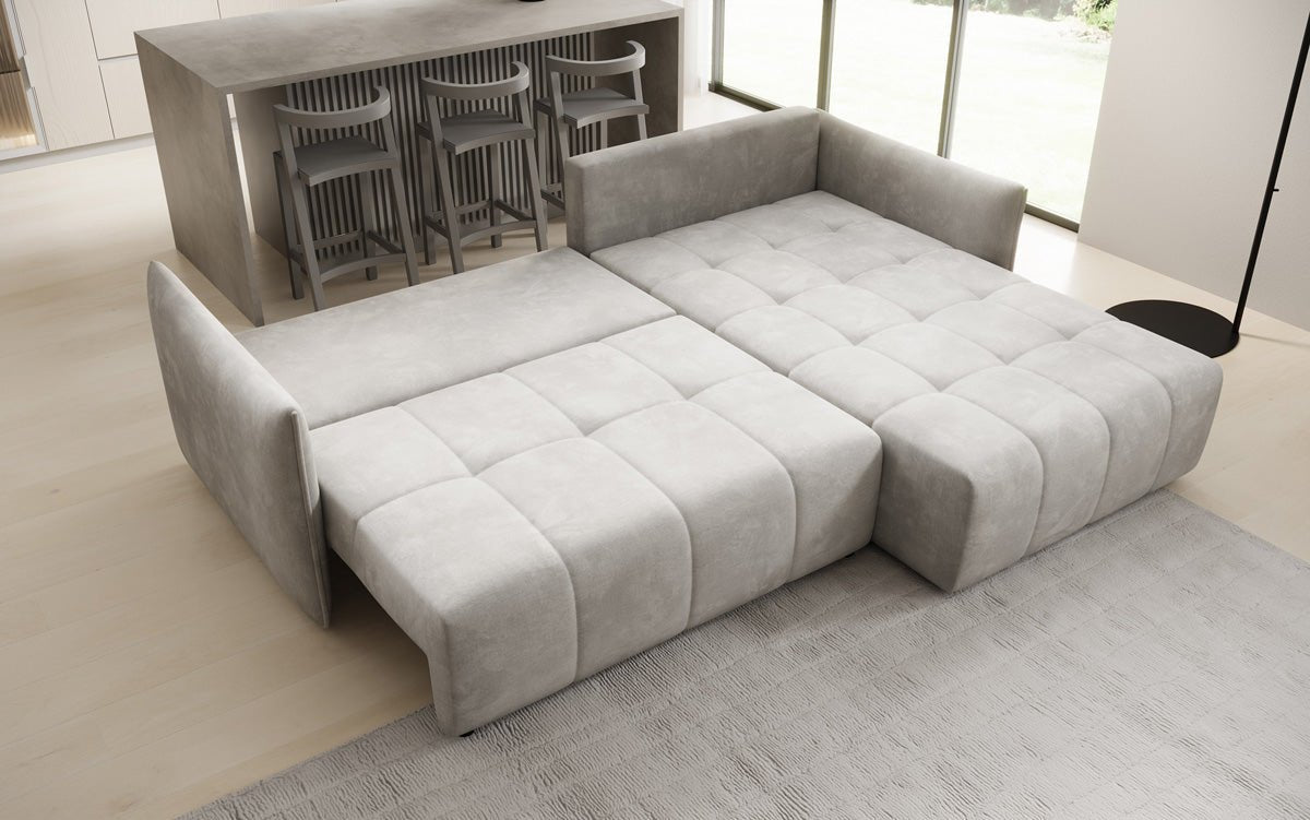 Designer Sofa Velaro L mit Schlaf- und Klappfunktion in Samt