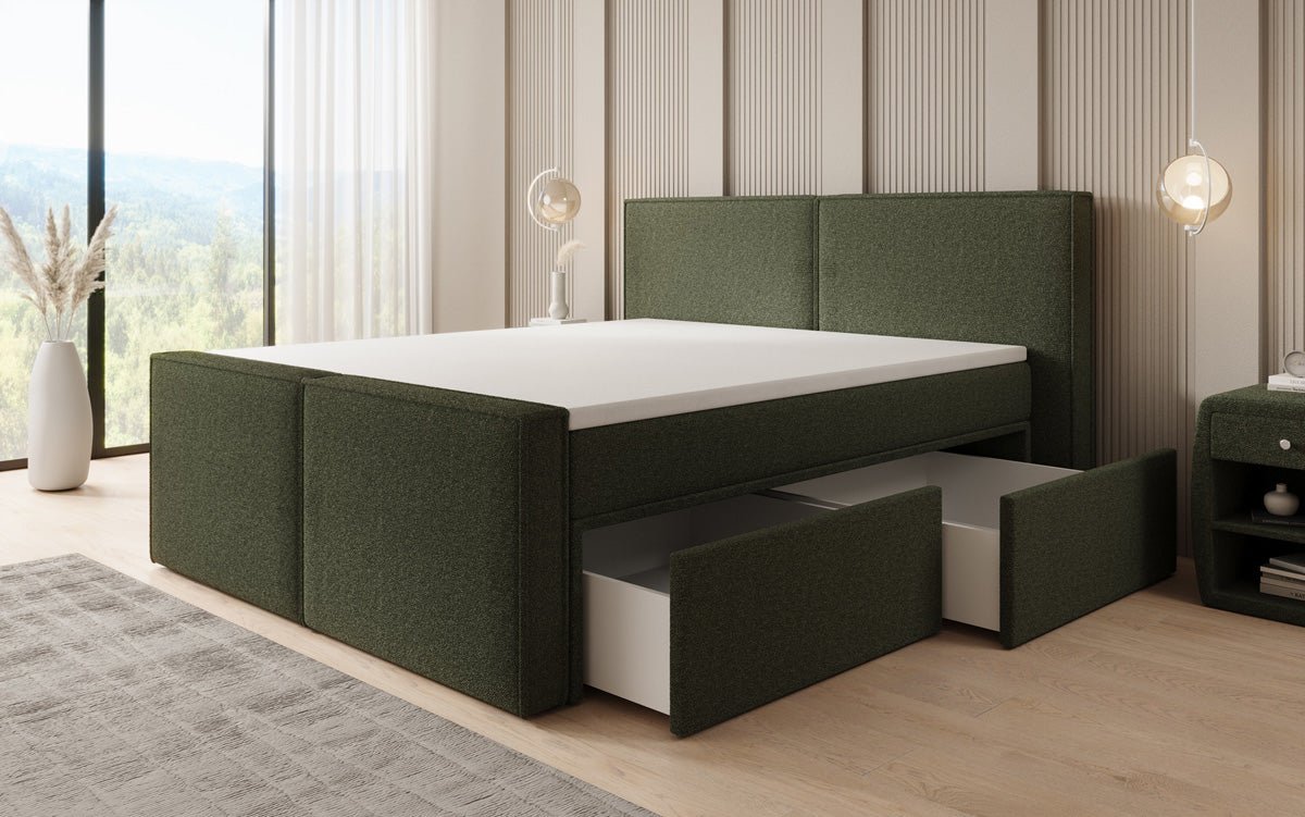 Boxspringbett Ophelia II mit Schubladen in Teddy Bouclé