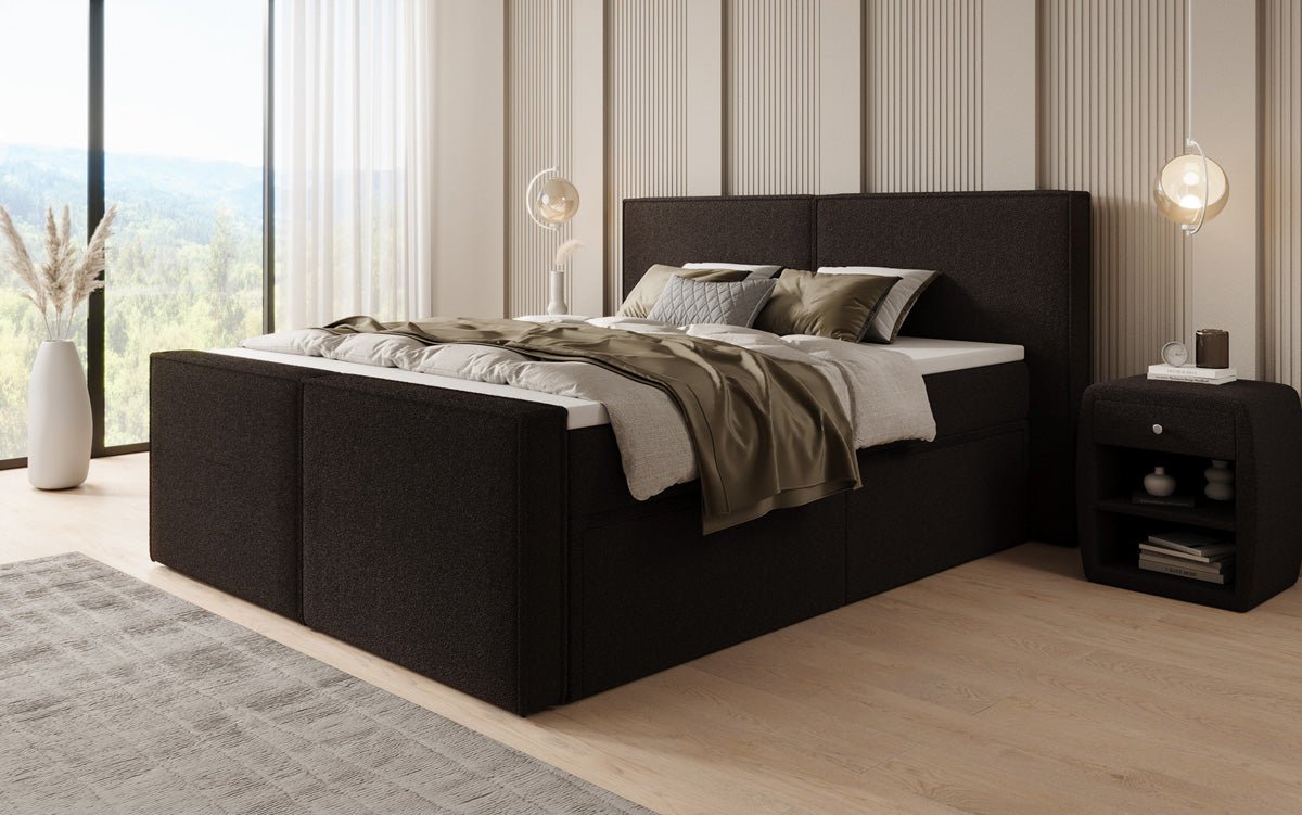 Boxspringbett Ophelia II mit Schubladen in Teddy Bouclé