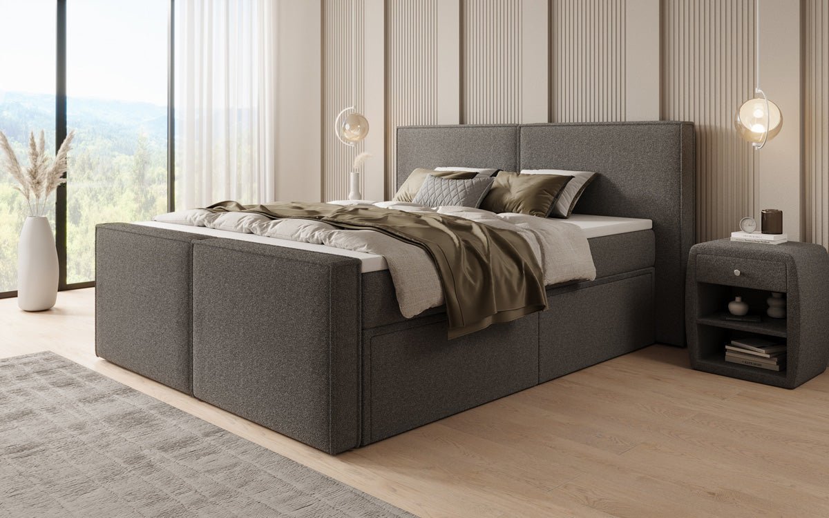 Boxspringbett Ophelia II mit Schubladen in Teddy Bouclé