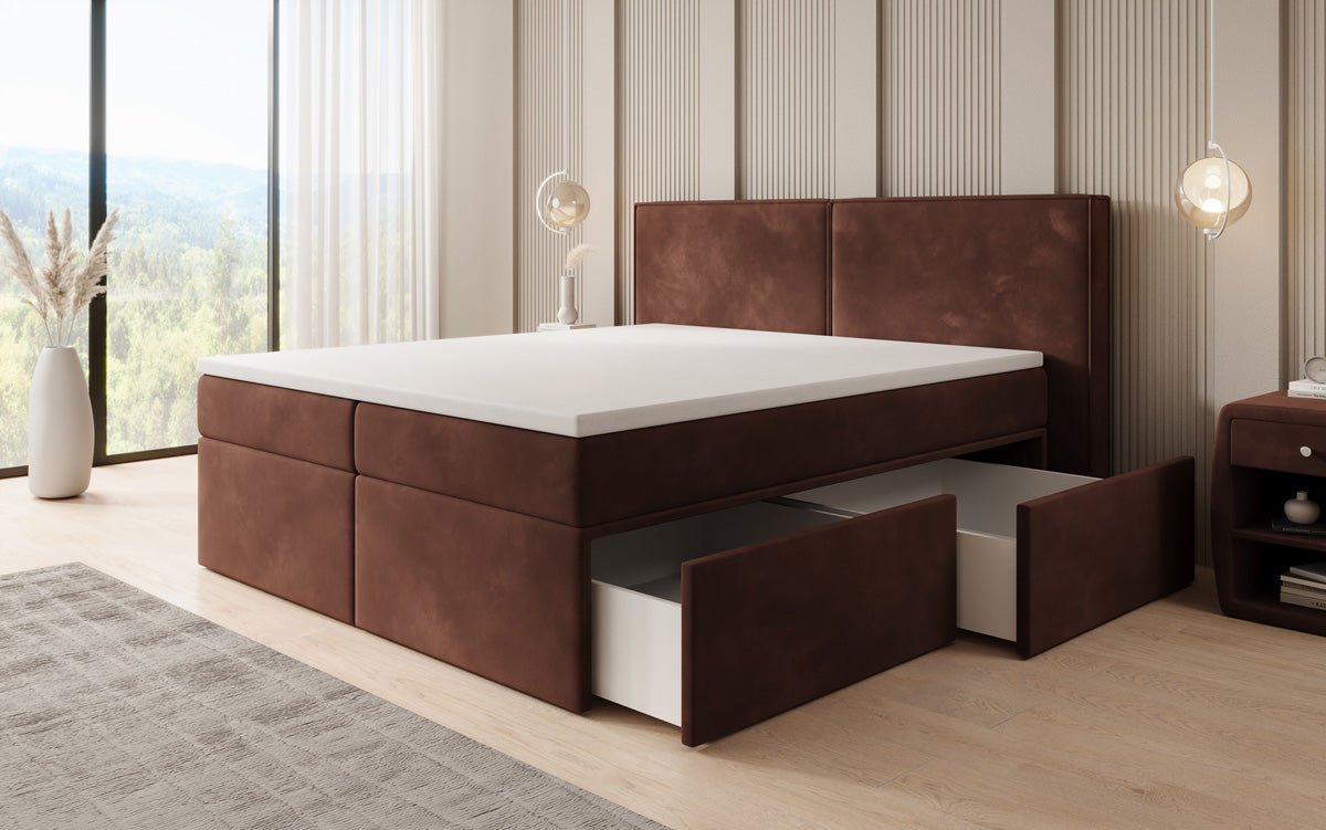 Kontinentalseng Ophelia med skuffer i velour