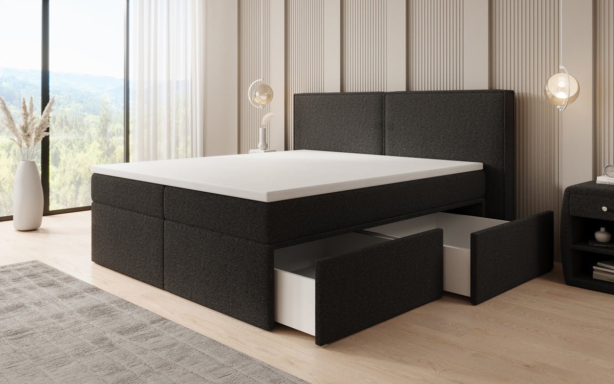 Kontinentalseng Ophelia med skuffer i Teddy Bouclé