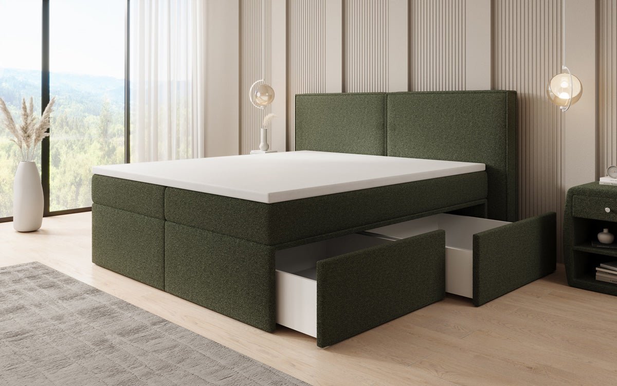 Kontinentalseng Ophelia med skuffer i Teddy Bouclé