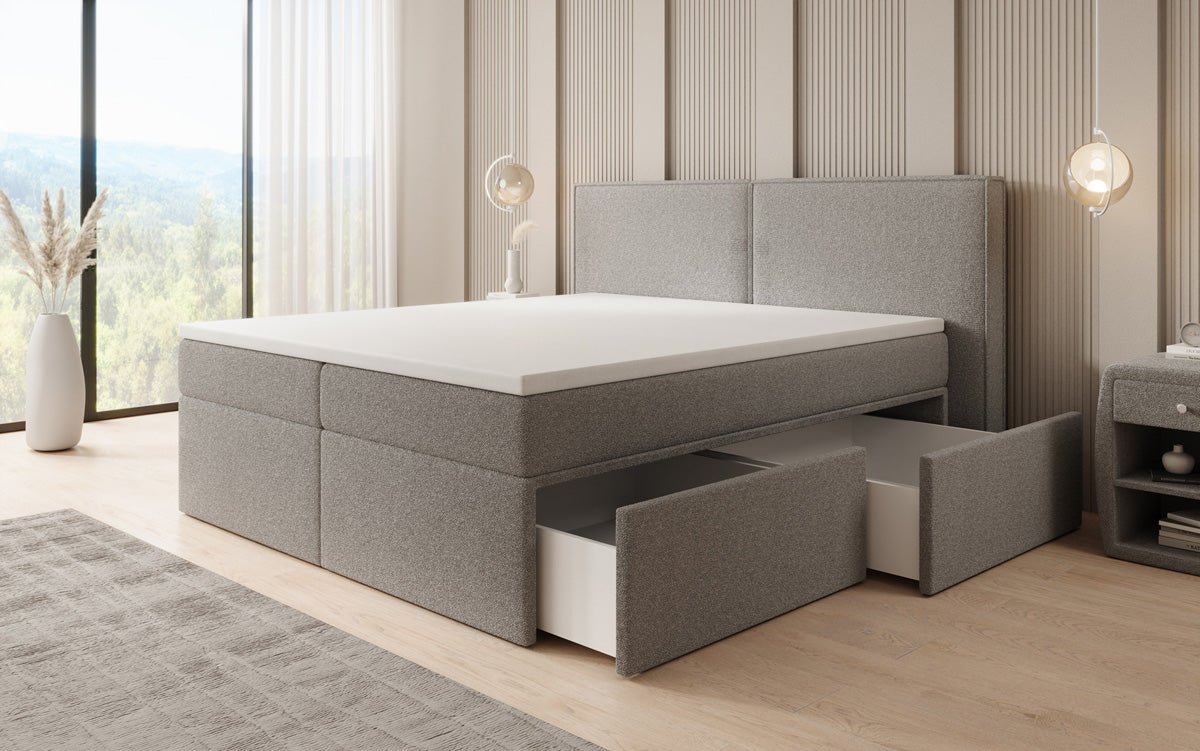 Kontinentalseng Ophelia med skuffer i Teddy Bouclé