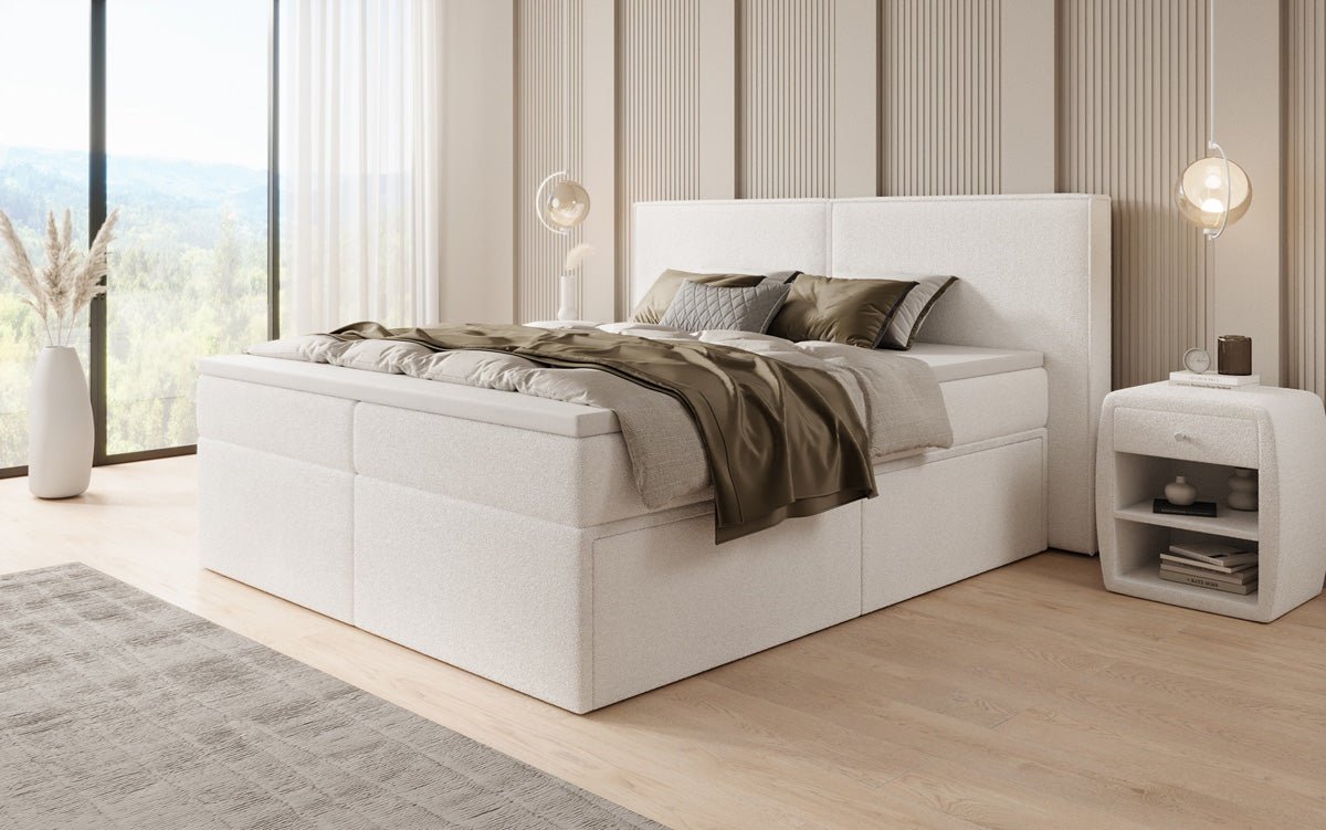 Kontinentalseng Ophelia med skuffer i Teddy Bouclé
