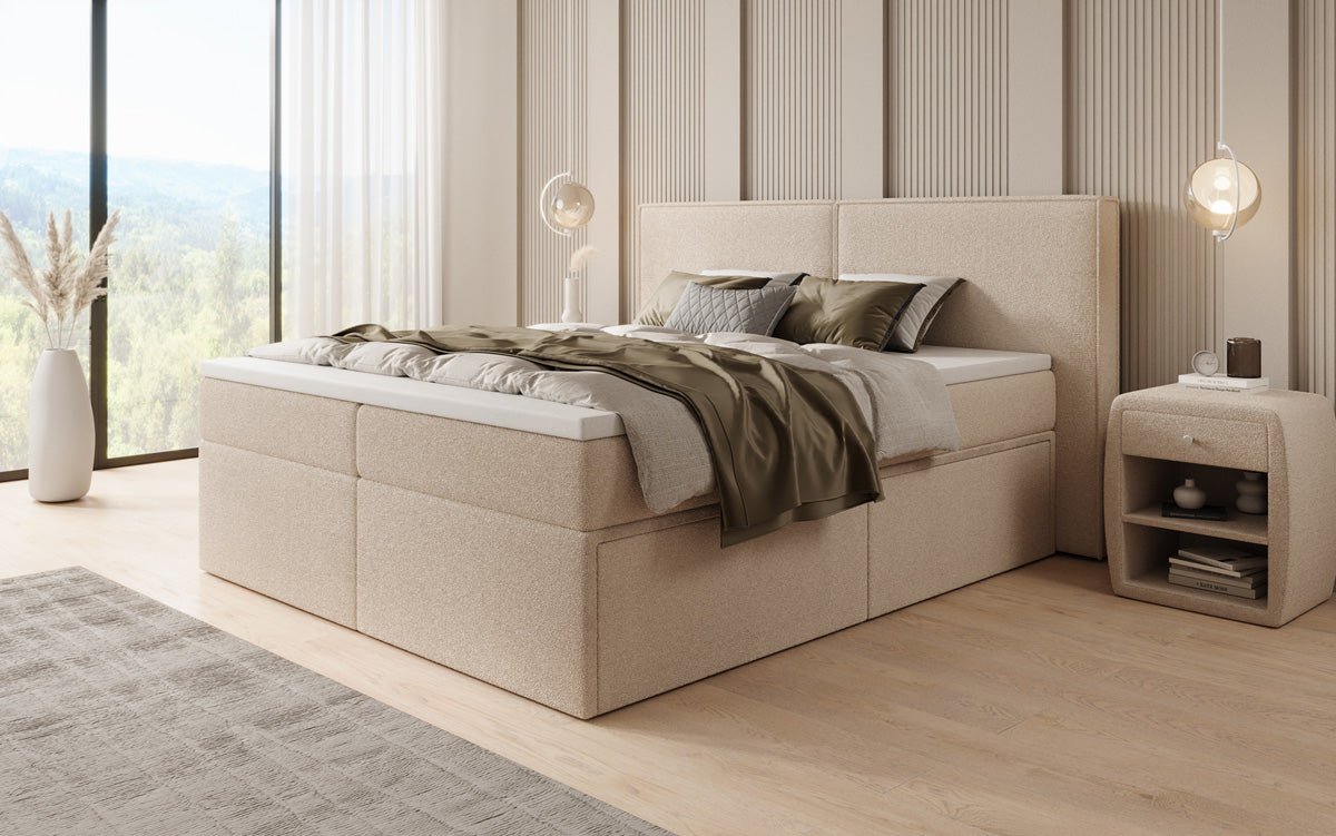 Kontinentalseng Ophelia med skuffer i Teddy Bouclé
