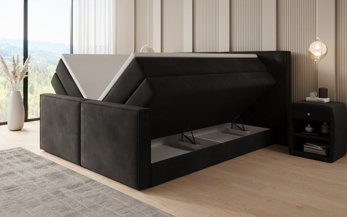 Kontinentalseng Ophelia II med højløftbar opbevaring i velour