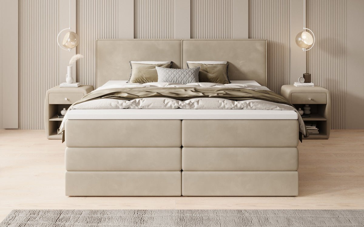 Kontinentalseng Ophelia med højløftbar opbevaring i velour