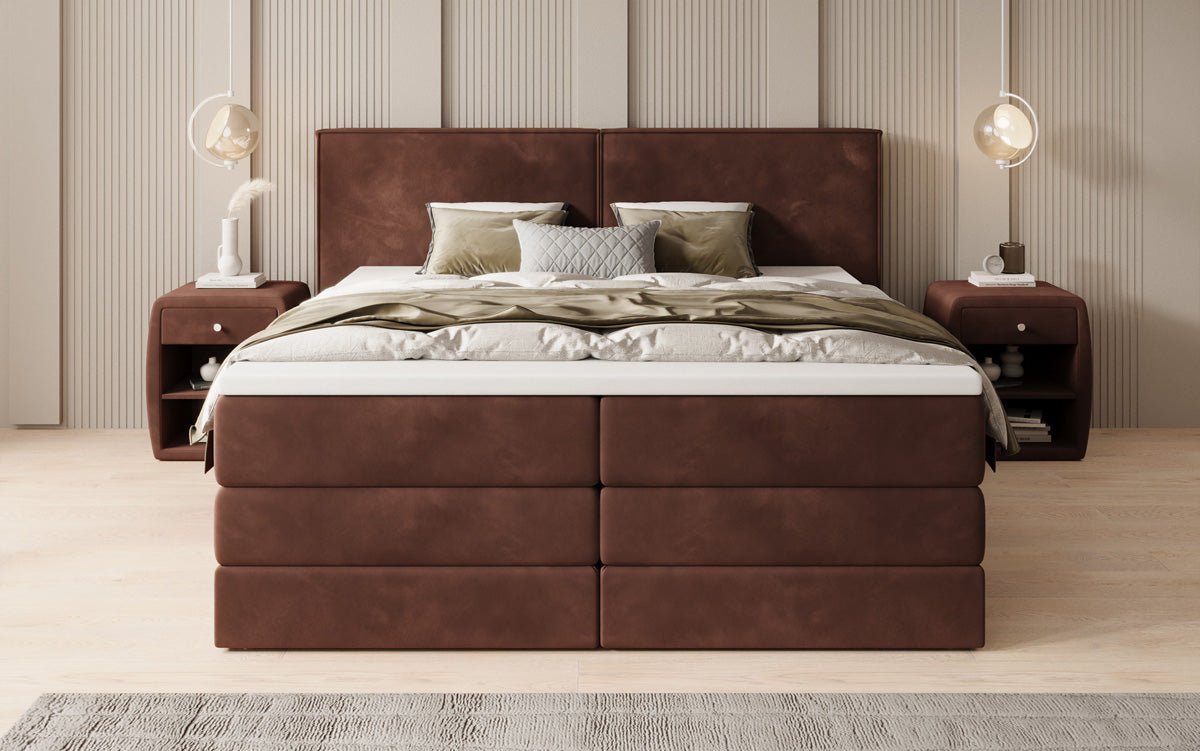 Kontinentalseng Ophelia med højløftbar opbevaring i velour