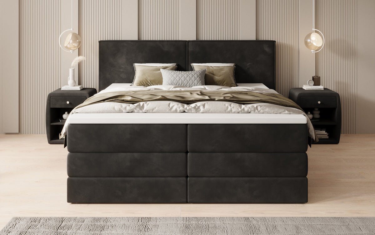 Kontinentalseng Ophelia med højløftbar opbevaring i velour