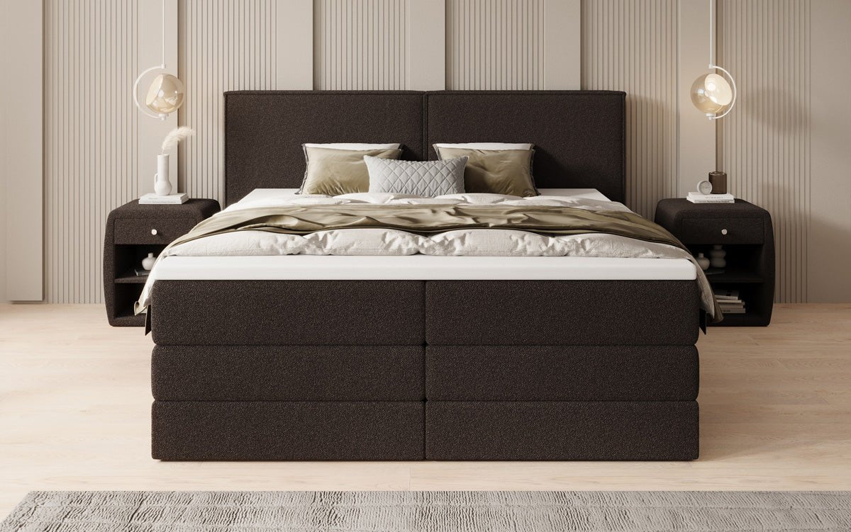 Kontinentalseng Ophelia med højløftbar opbevaringsplads i Teddy Bouclé