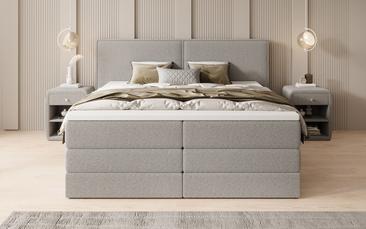 Kontinentalseng Ophelia med højløftbar opbevaringsplads i Teddy Bouclé
