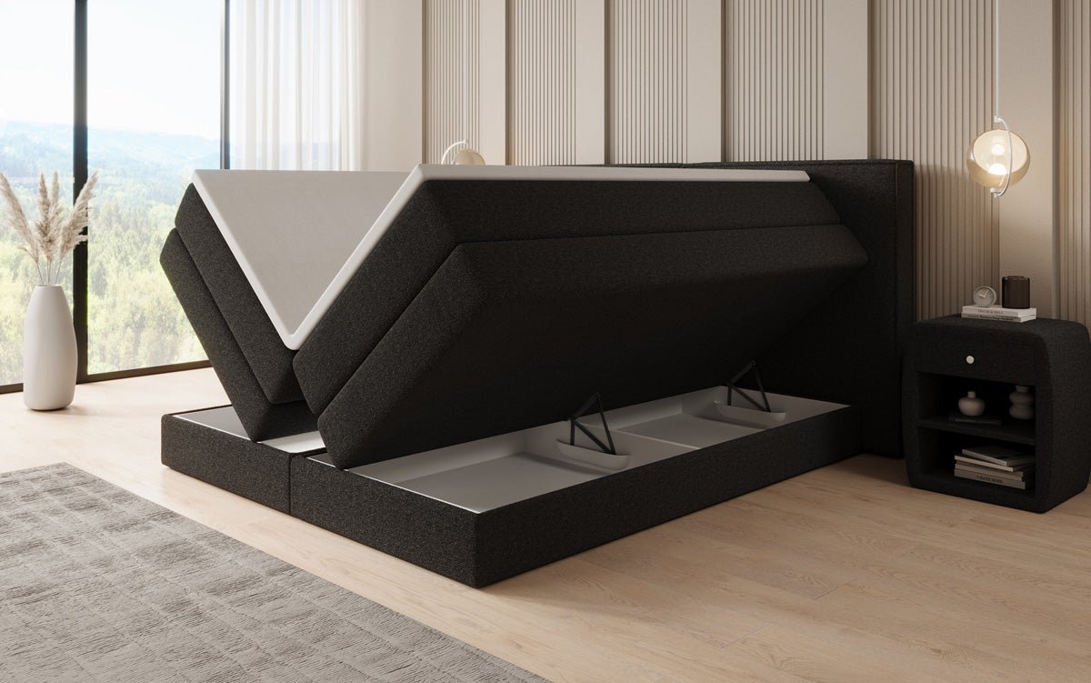 Kontinentalseng Ophelia med højløftbar opbevaringsplads i Teddy Bouclé