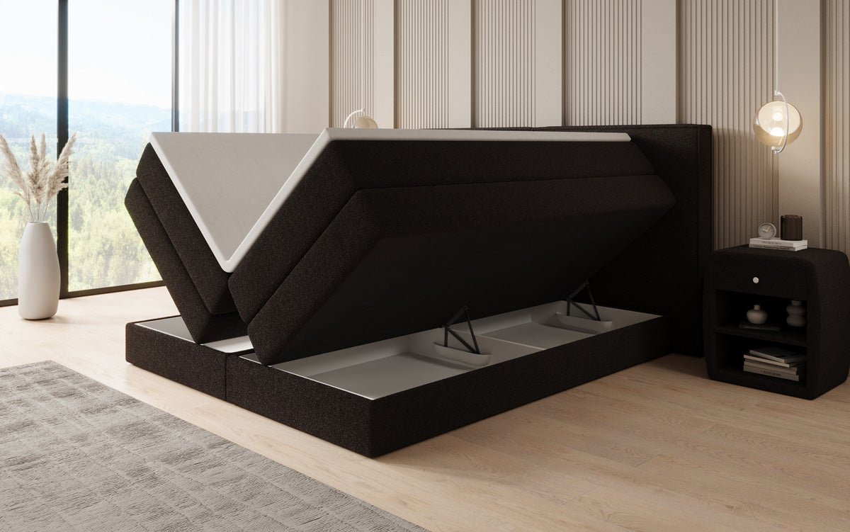 Kontinentalseng Ophelia med højløftbar opbevaringsplads i Teddy Bouclé