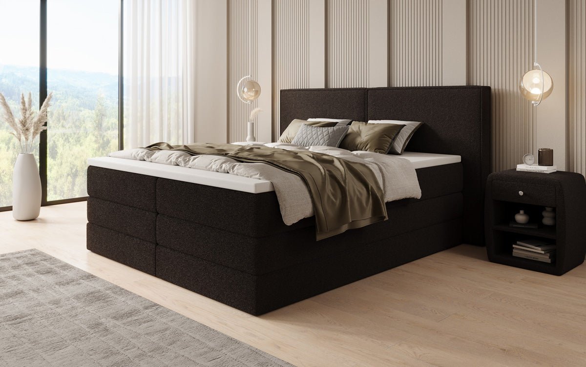 Kontinentalseng Ophelia med højløftbar opbevaringsplads i Teddy Bouclé