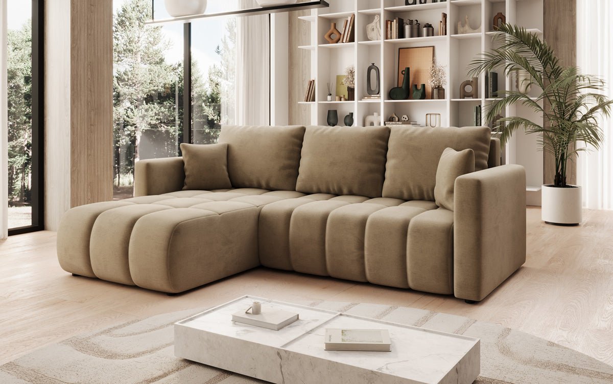 Designer Sofa Beatrice L mit Schlaf- und Klappfunktion in Samt