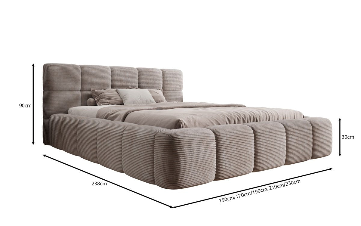 Designer polstret seng Nox i cordfløjl med opbevaring