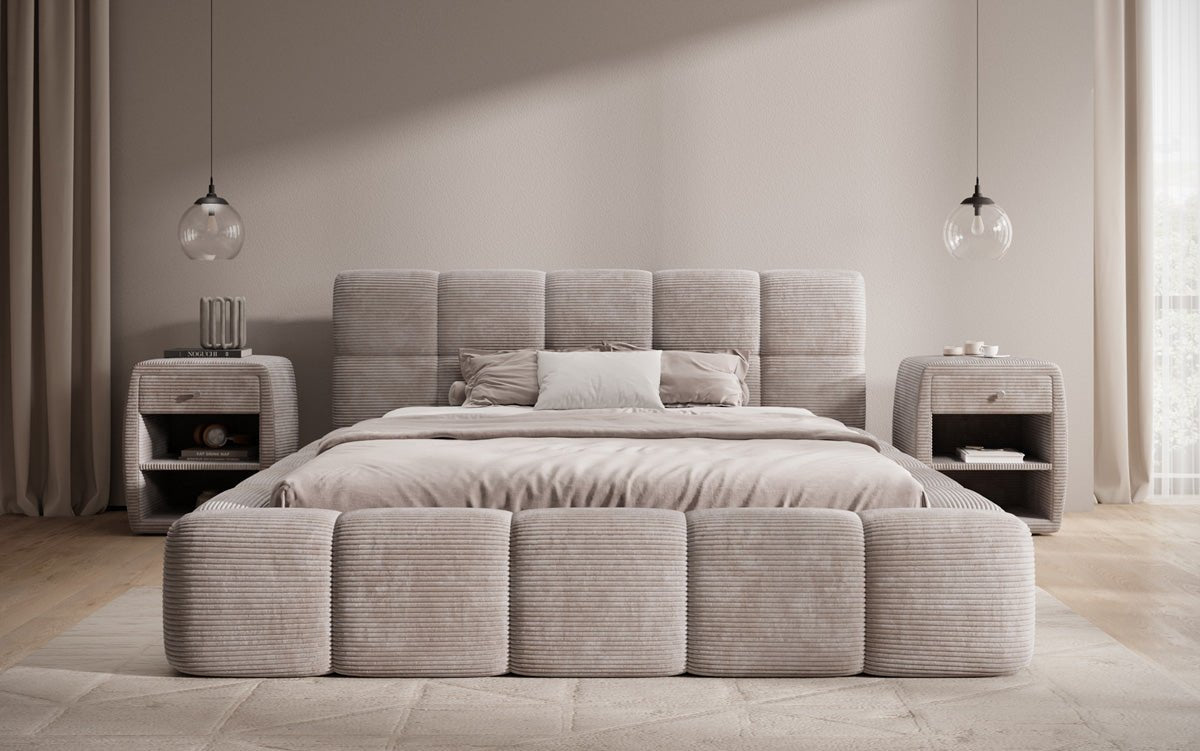 Designer polstret seng Nox i cordfløjl med opbevaring