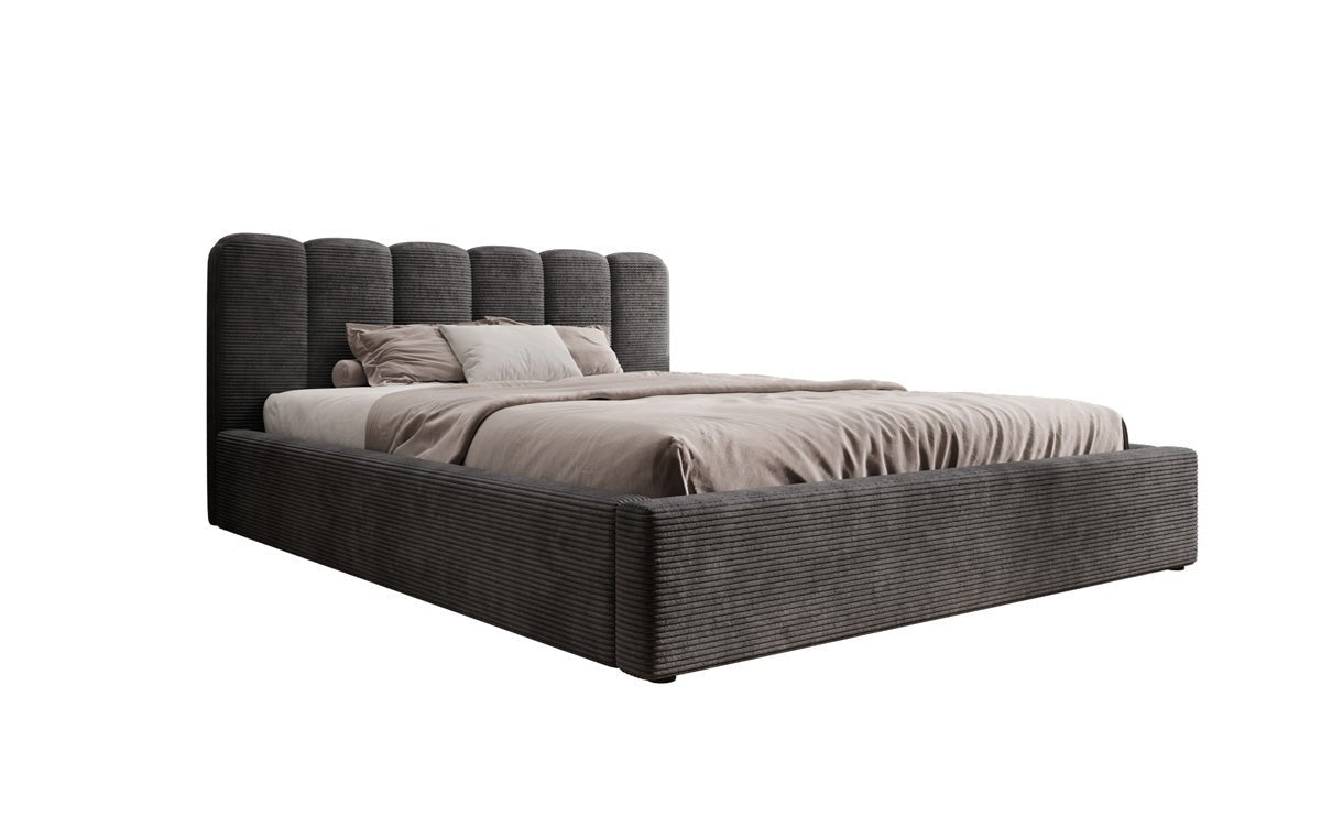 Designer polstret seng Nerra i cordfløjl med opbevaring