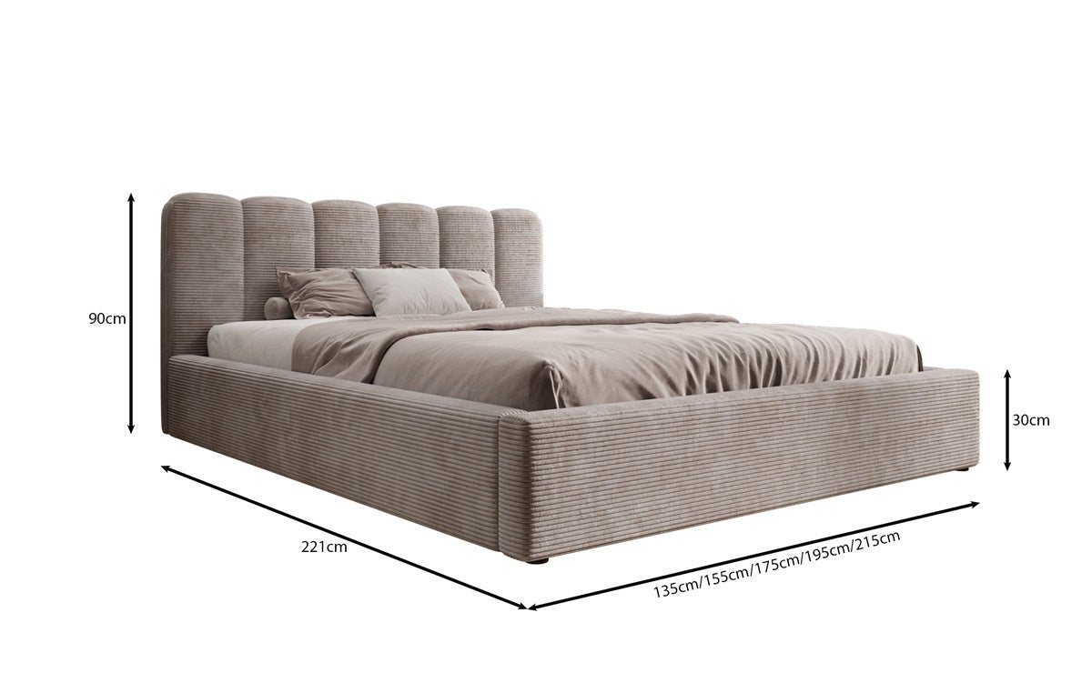 Designer polstret seng Nerra i cordfløjl med opbevaring