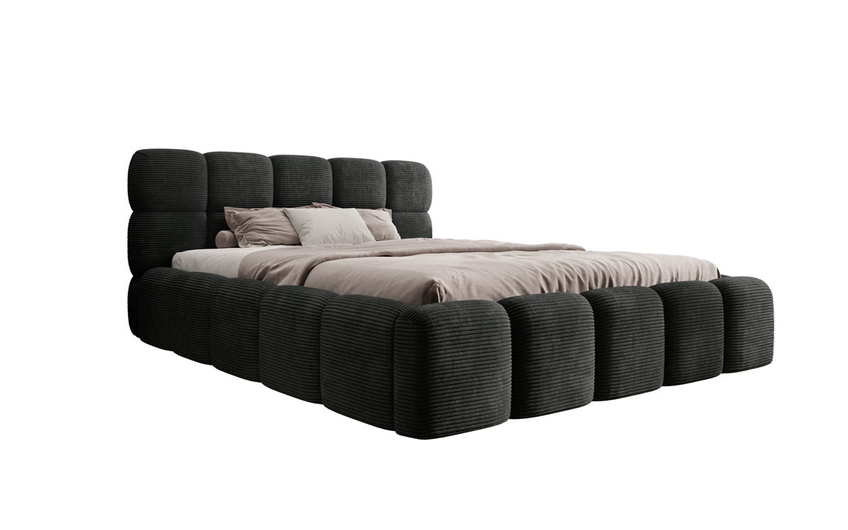 Designer polstret seng Noeva i cordfløjl med opbevaringsplads