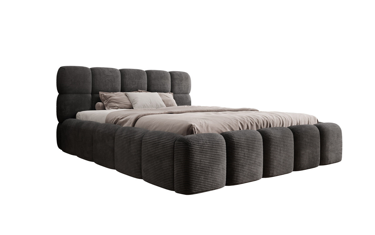 Designer polstret seng Noeva i cordfløjl med opbevaringsplads