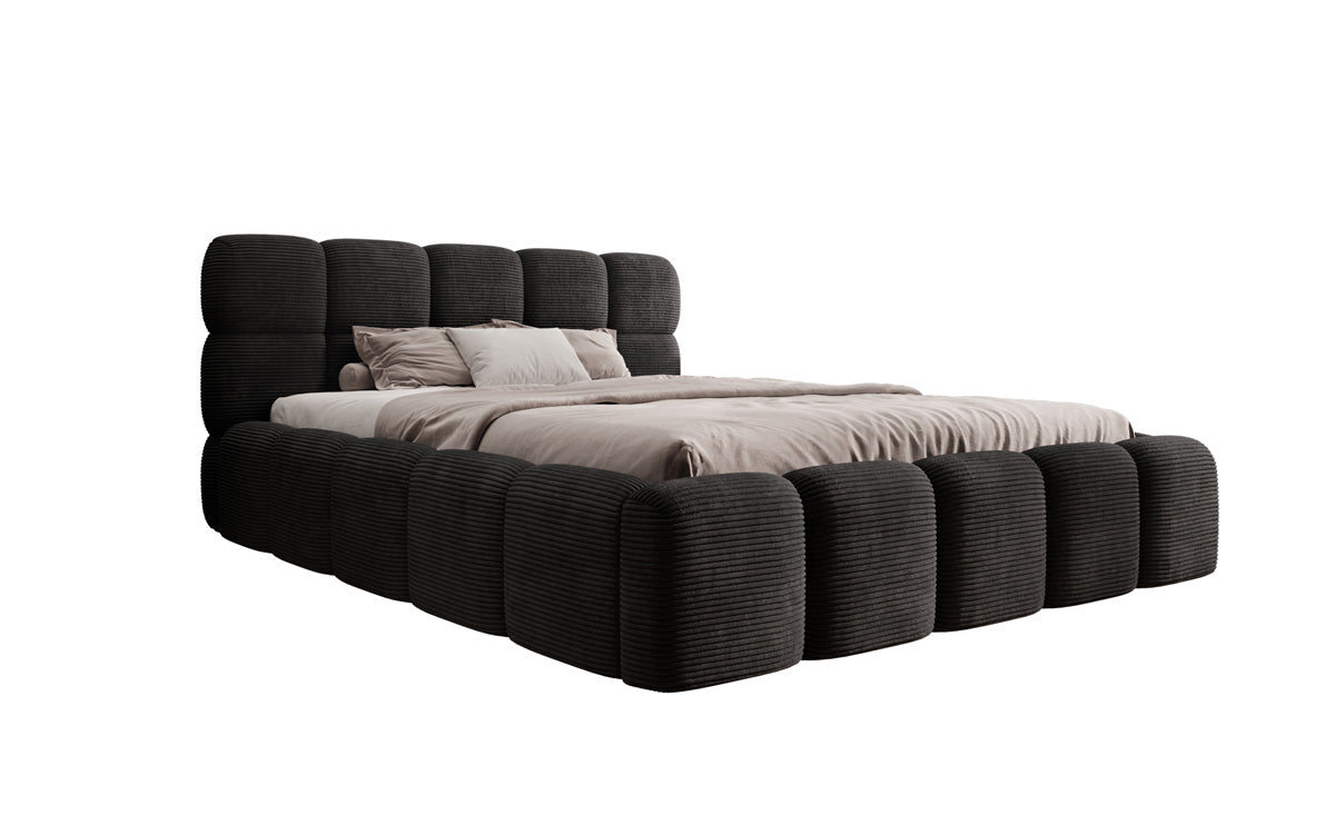 Designer polstret seng Noeva i cordfløjl med opbevaringsplads