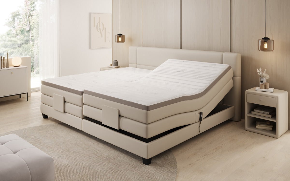 Familien Kontinentalseng Noela 220/240x200 elektrisk justerbar i stof