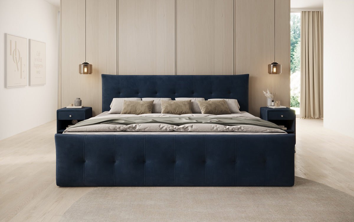 Familien Kontinentalseng Valenza – 220/240x200 med opbevaring i velour