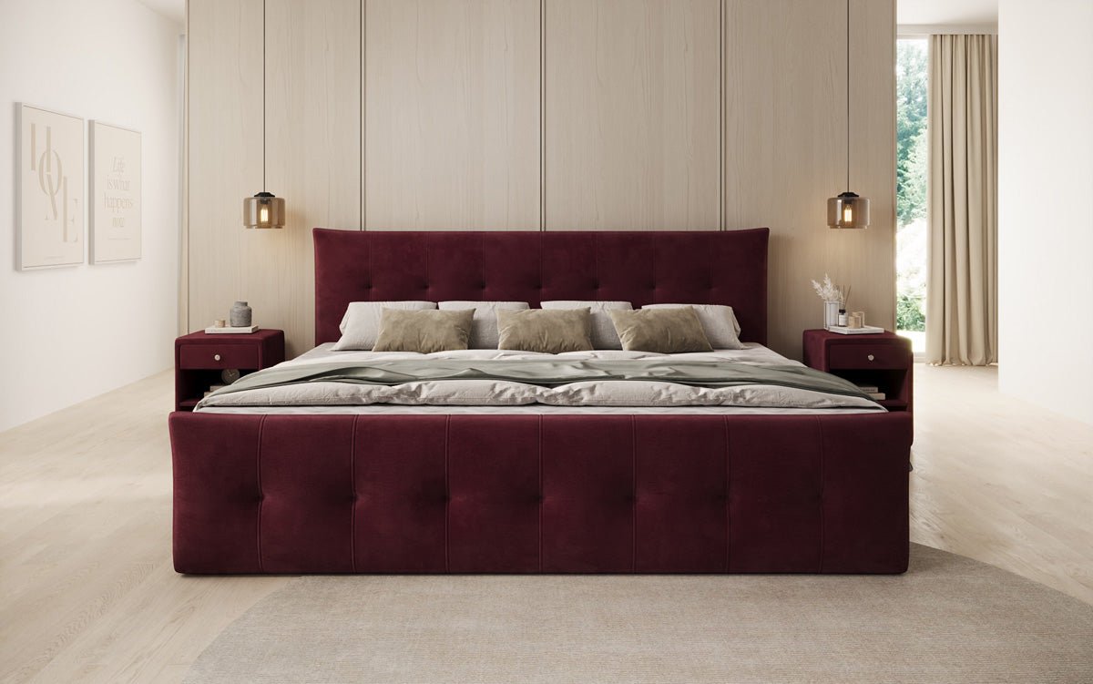 Familien Kontinentalseng Valenza – 220/240x200 med opbevaring i velour